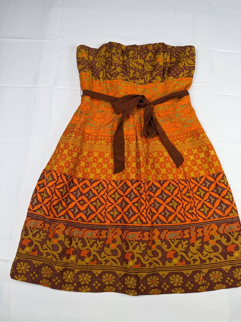 Strapless Orange & Brown Mini Summer Dress- Y2K size 2